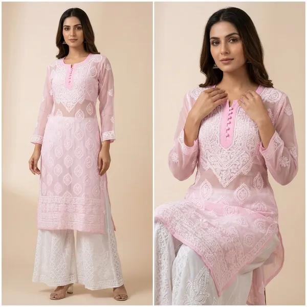 Pink_Georgette_Chikankari_Kurta_With_Hand_Embroidery