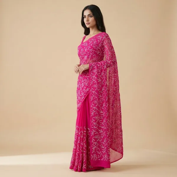 Rani_Pink_Chikankari_Georgette_Saree_With_Tepchi_Embroidery