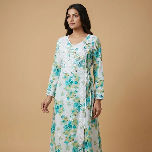 Printed_Mulmul_Cotton_Chikankari_Angrakha_Kurta_With_Hand_Embroidery