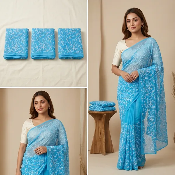 Sky_Blue_Chikankari_Georgette_Saree_With_Tepchi_Embroidery