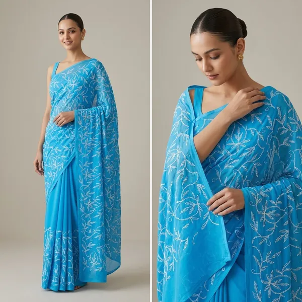 Sky_Blue_Chikankari_Georgette_Saree_With_Tepchi_Embroidery
