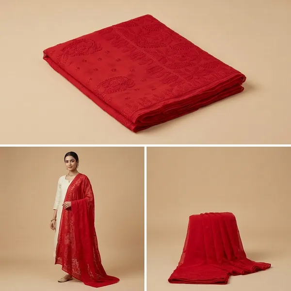 Red_Chikankari_Saree_With_Resham_Thread_Embroidery