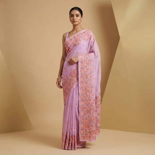 Lavender_Chikankari_Saree_With_Multicolour_Resham_Thread_Embroidery