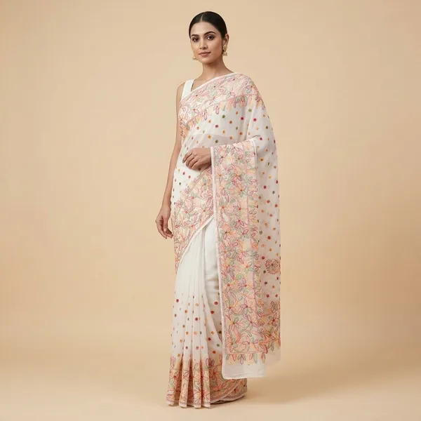 Multi_Chikankari_Saree_With_Resham_Thread_Embroidery
