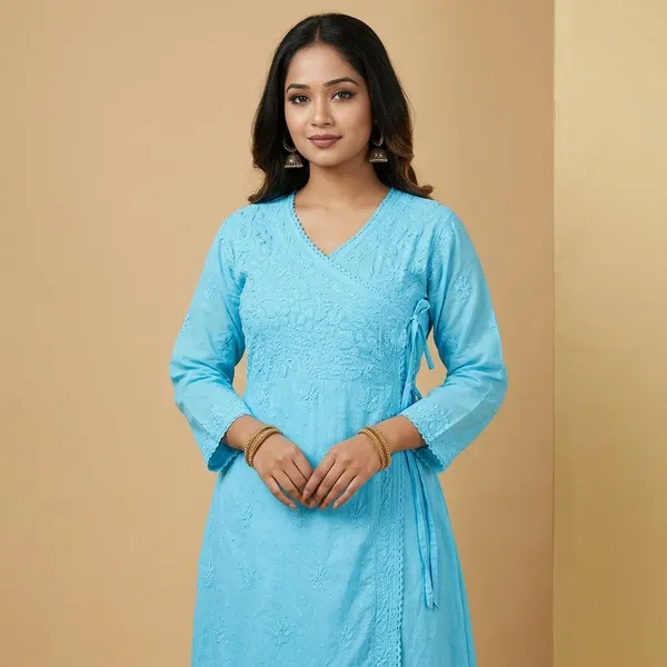 Blue_Dobby_Cotton_Chikankari_Angrakha_Kurta