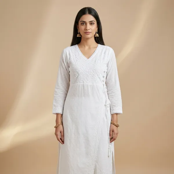 White_Dobby_Cotton_Chikankari_Angrakha_Kurta