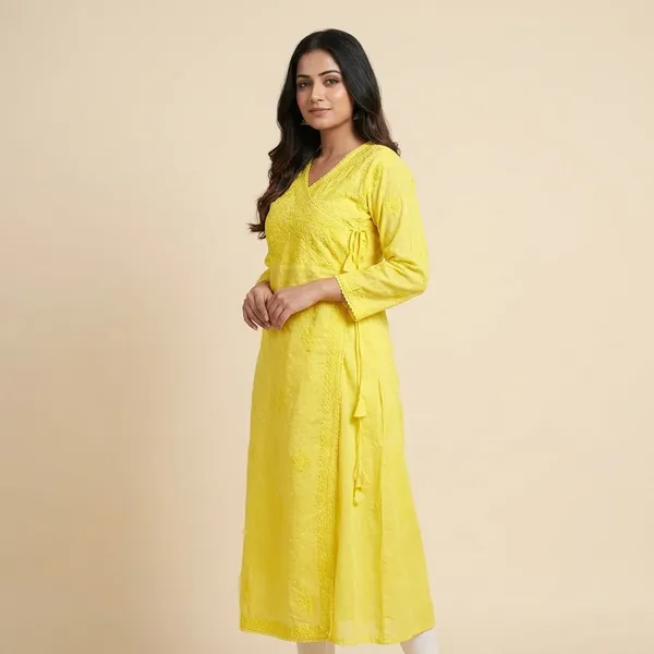 Yellow_Dobby_Cotton_Chikankari_Angrakha_Kurta