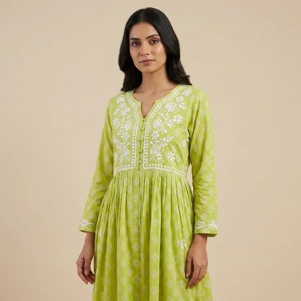 Green_Mulmul_Cotton_Chikankari_Short_Kurti