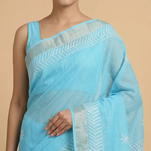 Blue_Kota_Cotton_Saree_With_Chikankari_Hand_Embroidery