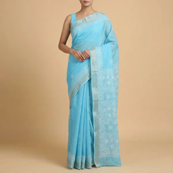 Blue_Kota_Cotton_Saree_With_Chikankari_Hand_Embroidery