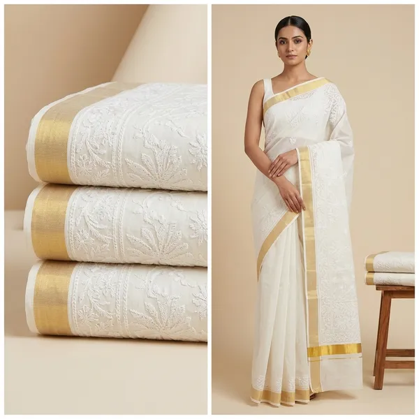 White_Kota_Cotton_Saree_With_Chikankari_Hand_Embroidery