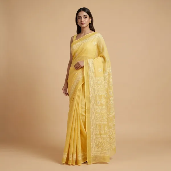 Yellow_Kota_Cotton_Saree_With_Chikankari_Hand_Embroidery