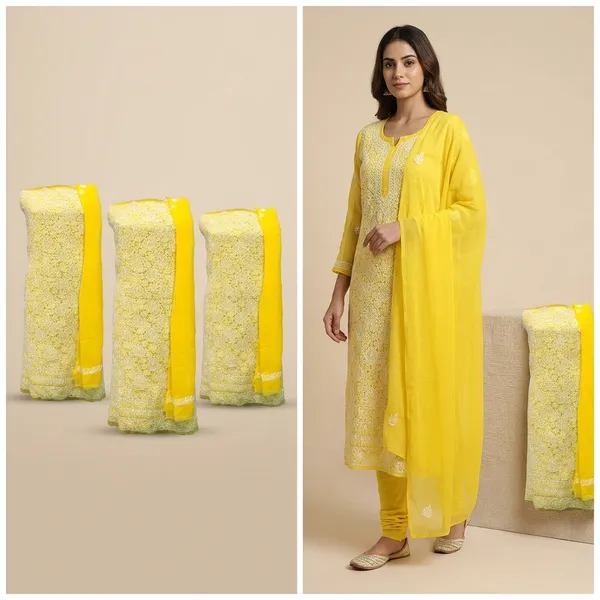 Yellow_Lucknowi_Chikankari_Hand_Embroidered_Georgette_Suit_Piece