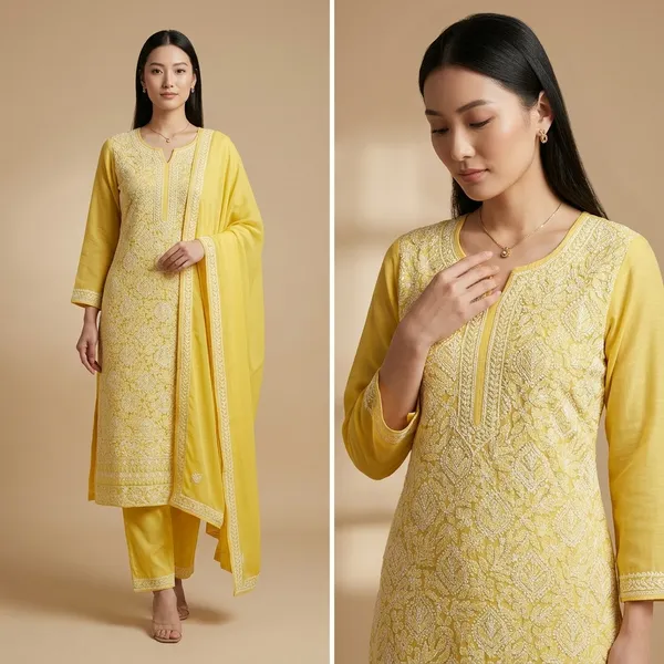 Yellow_Lucknowi_Chikankari_Hand_Embroidered_Georgette_Suit_Piece
