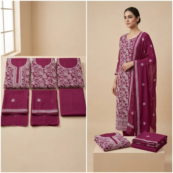 Wine_Lucknowi_Chikankari_Hand_Embroidered_Georgette_Suit_Piece