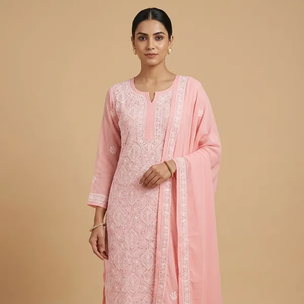 Peach_Lucknowi_Chikankari_Hand_Embroidered_Georgette_Suit_Piece