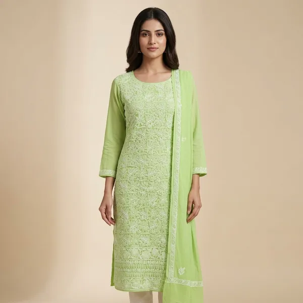 Green_Lucknowi_Chikankari_Hand_Embroidered_Georgette_Suit_Piece