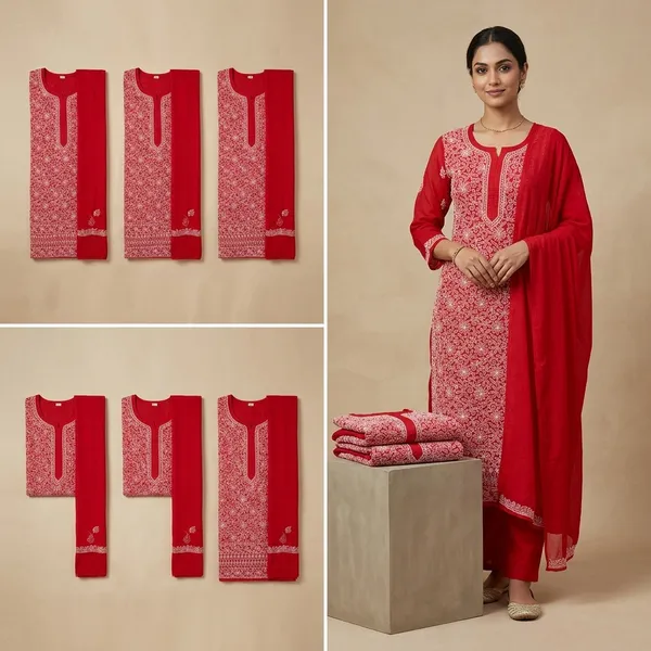 Red_Lucknowi_Chikankari_Hand_Embroidered_Georgette_Suit_Piece