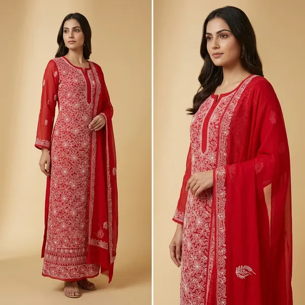 Red_Lucknowi_Chikankari_Hand_Embroidered_Georgette_Suit_Piece