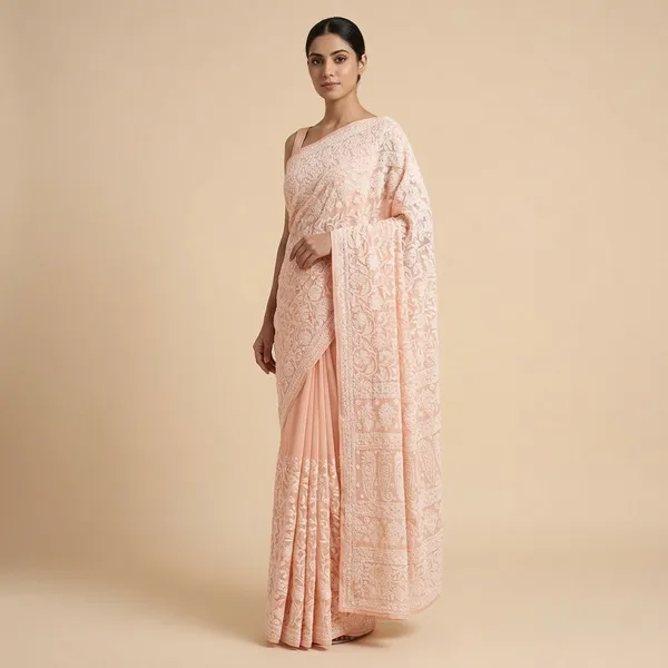 Light_Peach_Chikankari_Saree_With_Jaal_Hand_Embroidery