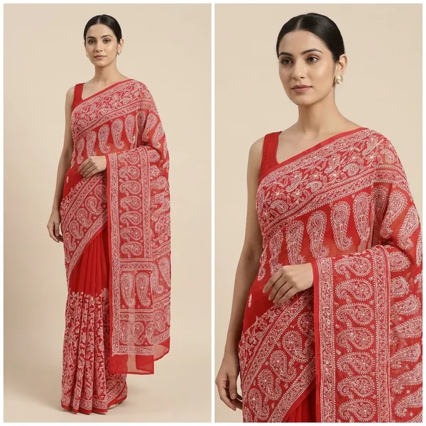 Red_Chikankari_Saree_With_Jaal_Hand_Embroidery