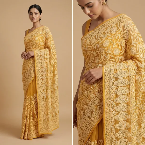 Mustard_Yellow_Chikankari_Saree_With_Jaal_Hand_Embroidery