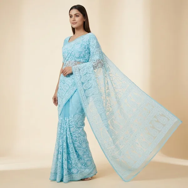Light_Blue_Chikankari_Saree_With_Jaal_Hand_Embroidery