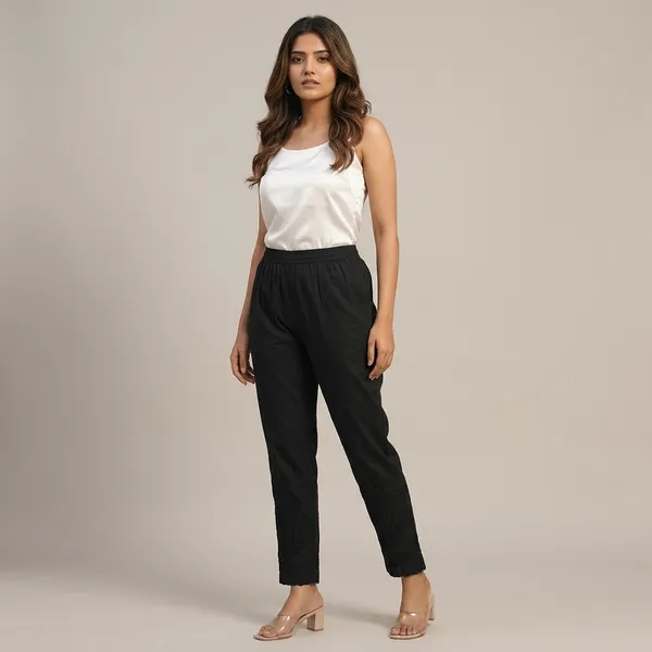 Black_Chikankari_Cotton_Pant_With_Hand_Embroidery