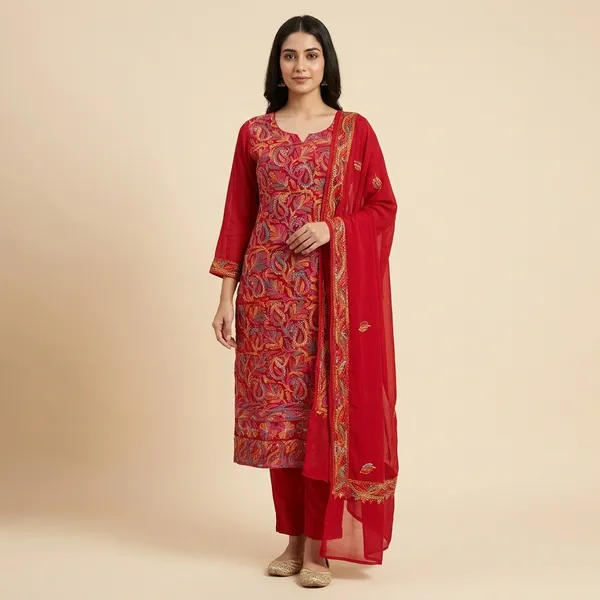 Red_Georgette_Chikankari_Suit_With_Silk_Thread_Embroidery
