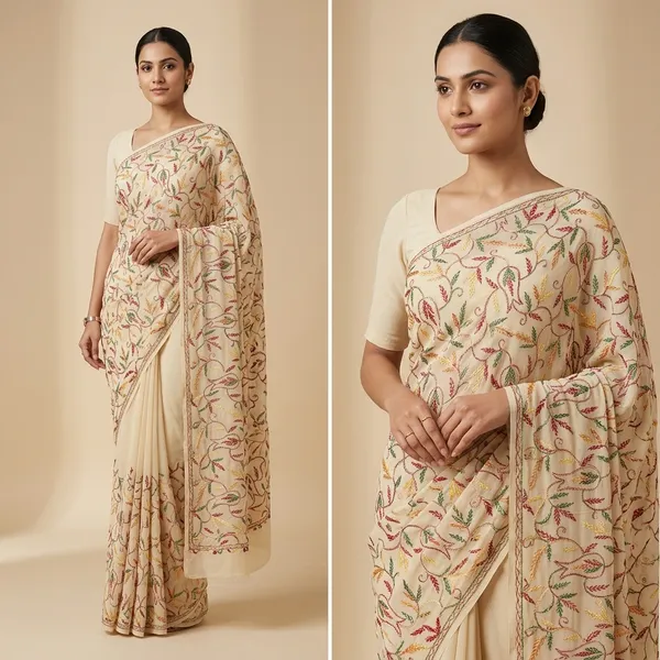 Beige_Chikankari_Saree_With_Multicolour_Embroidery