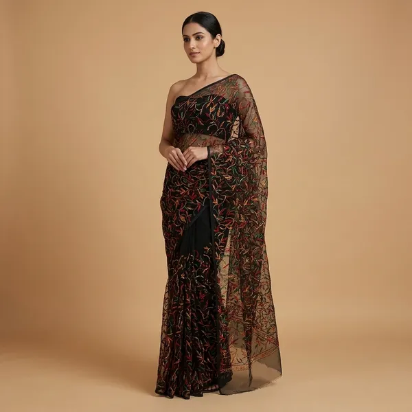 Black_Chikankari_Saree_With_Multicolour_Embroidery