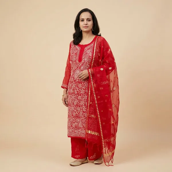 Red_Chikankari_Kurta_With_Gotapatti