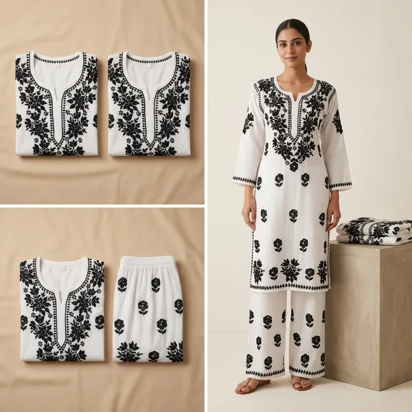 White_Modal_Kurta_Palazzo_Set_With_Chikankari