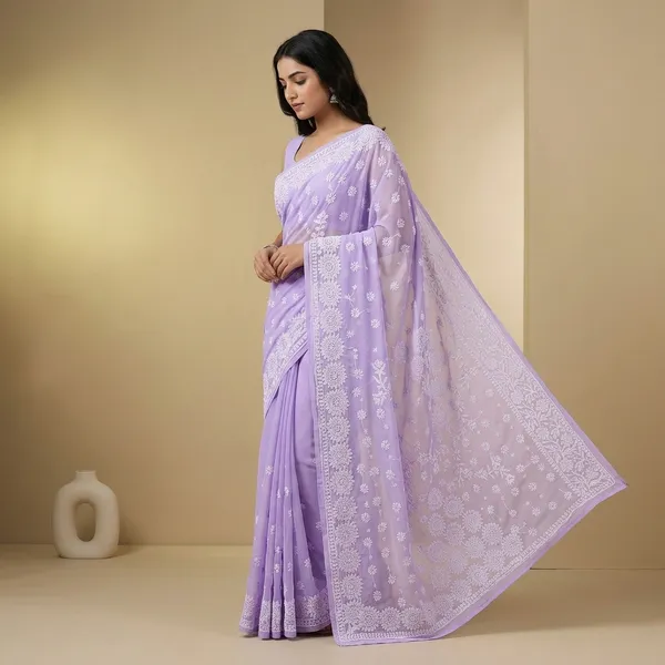 Lavender_Chikankari_Saree_With_Hand_Embroidery