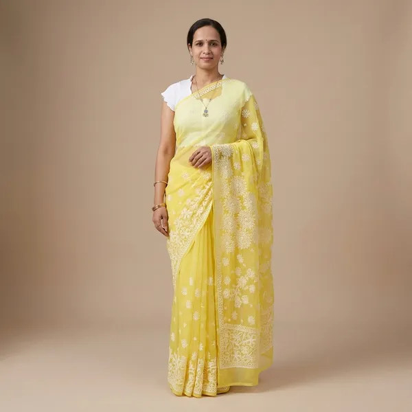 Yellow_Chikankari_Saree_With_Hand_Embroidery