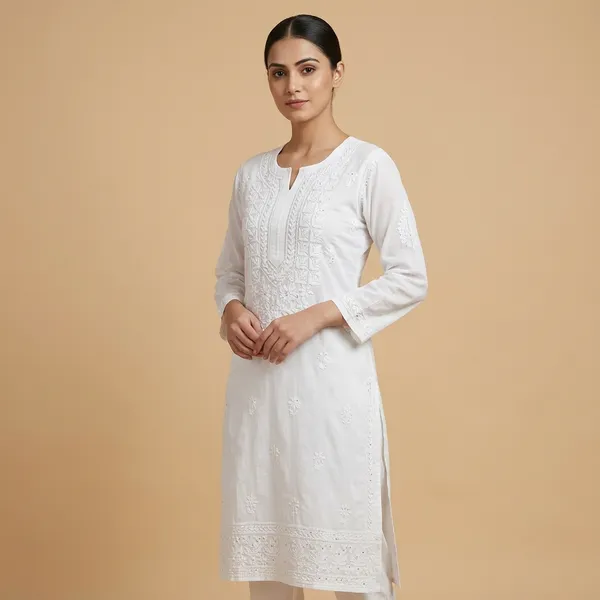 White_Modal_Cotton_Chikankari_Kurta