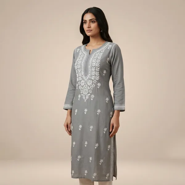 Grey_Modal_Cotton_Chikankari_Kurta