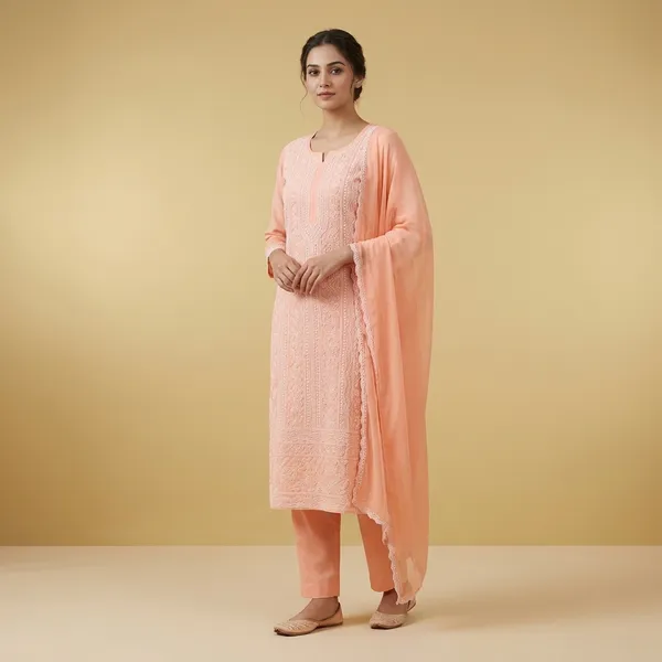 Orange_Cotton_Chikankari_Suit_With_Hand_Embroidery