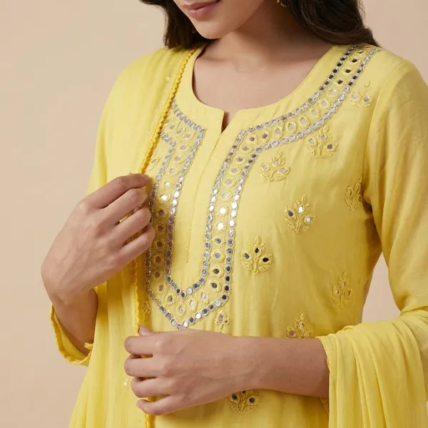 Yellow_Partywear_Chikankari_Kurta_Sharara_Set_With_Mirror_Work