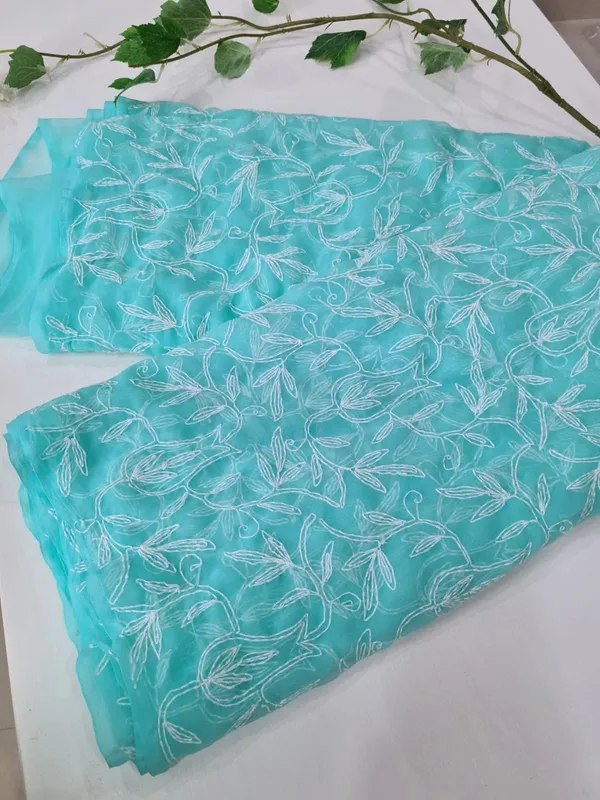 Sea_Green_Chikankari_Georgette_Saree_With_Tepchi_Embroidery