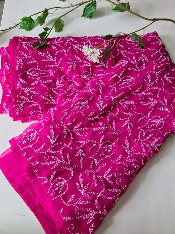 Rani_Pink_Chikankari_Georgette_Saree_With_Tepchi_Embroidery