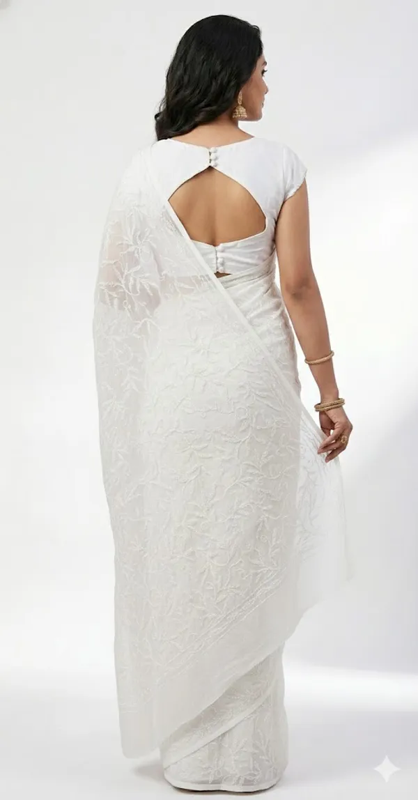 White_Chikankari_Saree_With_Hand_Embroidery