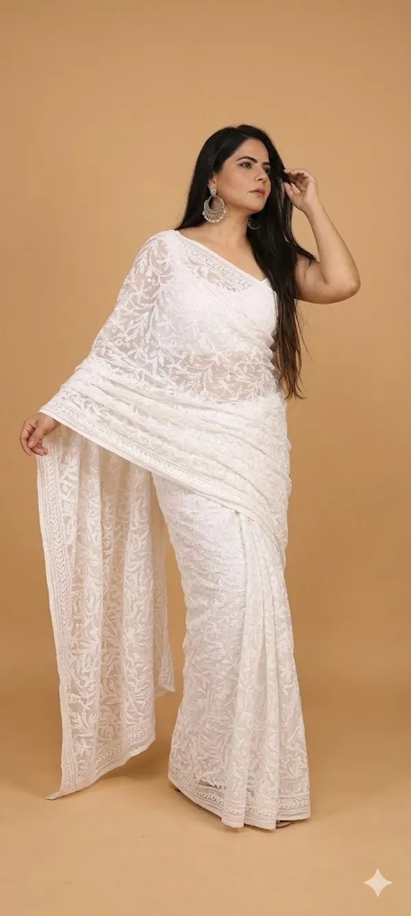 White_Chikankari_Saree_With_Hand_Embroidery