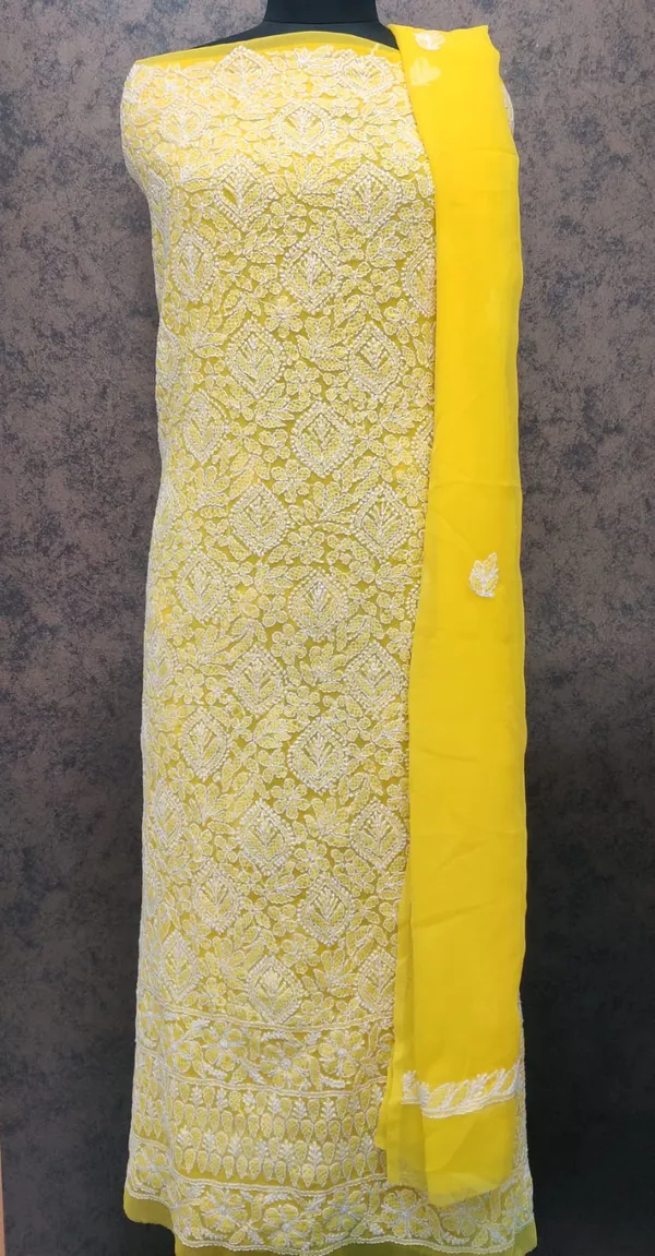 Yellow_Lucknowi_Chikankari_Hand_Embroidered_Georgette_Suit_Piece