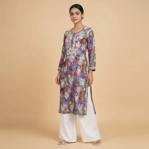 Grey_Floral_Print_Straight_Kurta_With_Embroidery_For_Women