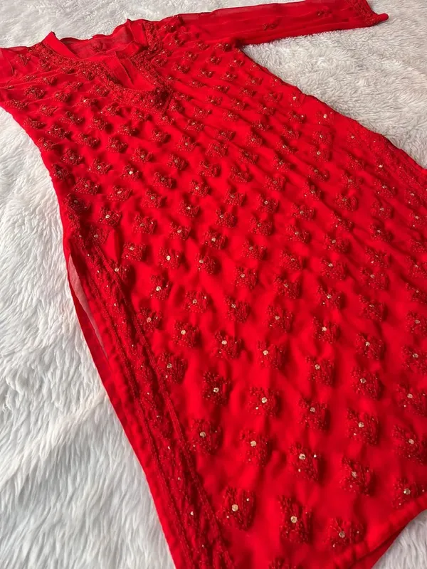 Red_Partywear_Red_Kurta_Set_With_Chikankari_Mukaish