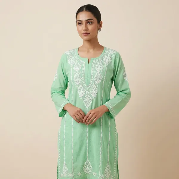 Mint_Green_Cotton_Chikankari_Embroidered_Kurti_For_Women