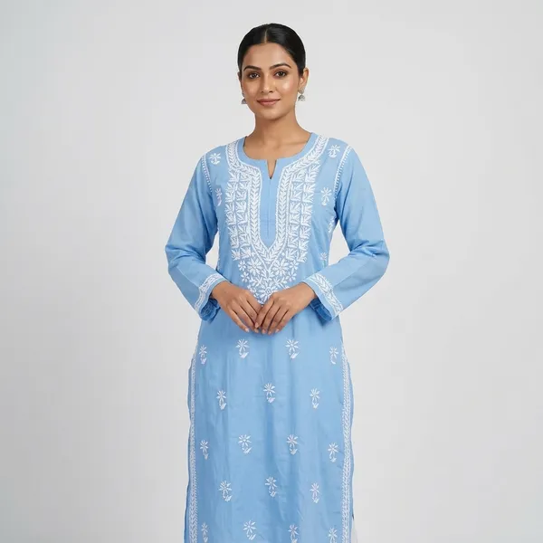 Blue_Cotton_Chikankari_Embroidered_Straight_Kurta_For_Women