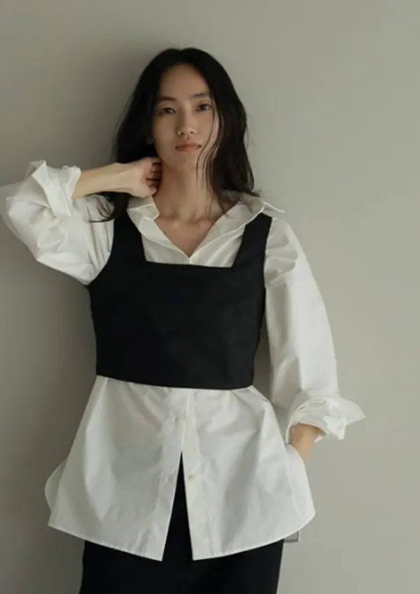 Black_Layered_Corset_Style_Top_with_White_Shirt_&_High_Waist_Trouser_Set