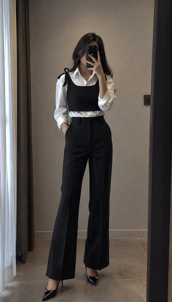 Black_Layered_Corset_Style_Top_with_White_Shirt_&_High_Waist_Trouser_Set